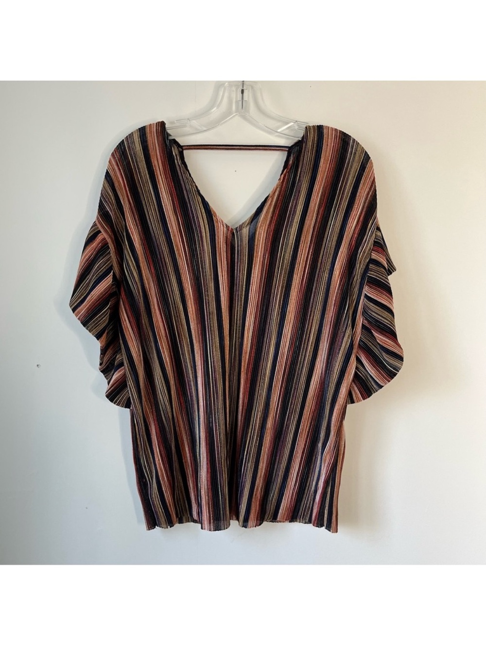 Anthro Vanessa Virginia Bienville Striped Flutter Sleeve Top - Jewel Tone small